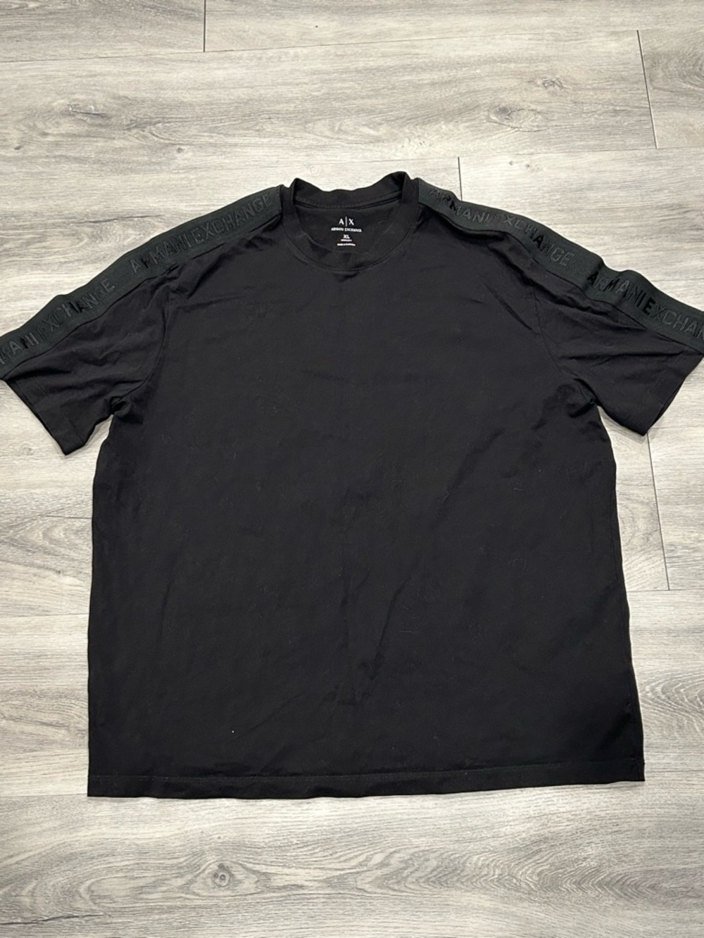 Armani Exchange Black Crewneck T-Shirt with Shoulder Logo Tape